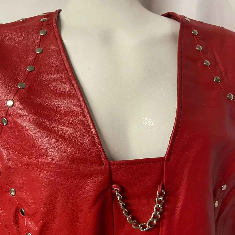 Leather Gallery Vest Leather Fringe Biker Women's Size XL Worn Once Red Studded - Picture 5 of 7